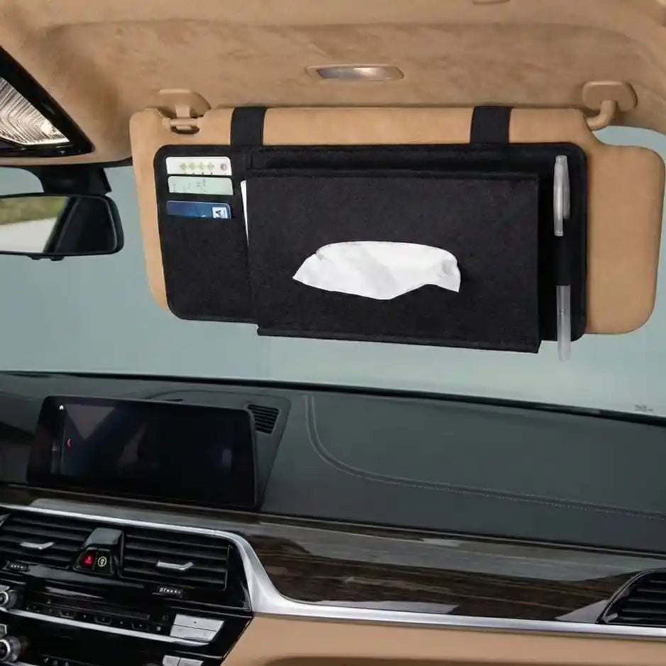 Car Visor Tissue Holder with Card and Pen Slots