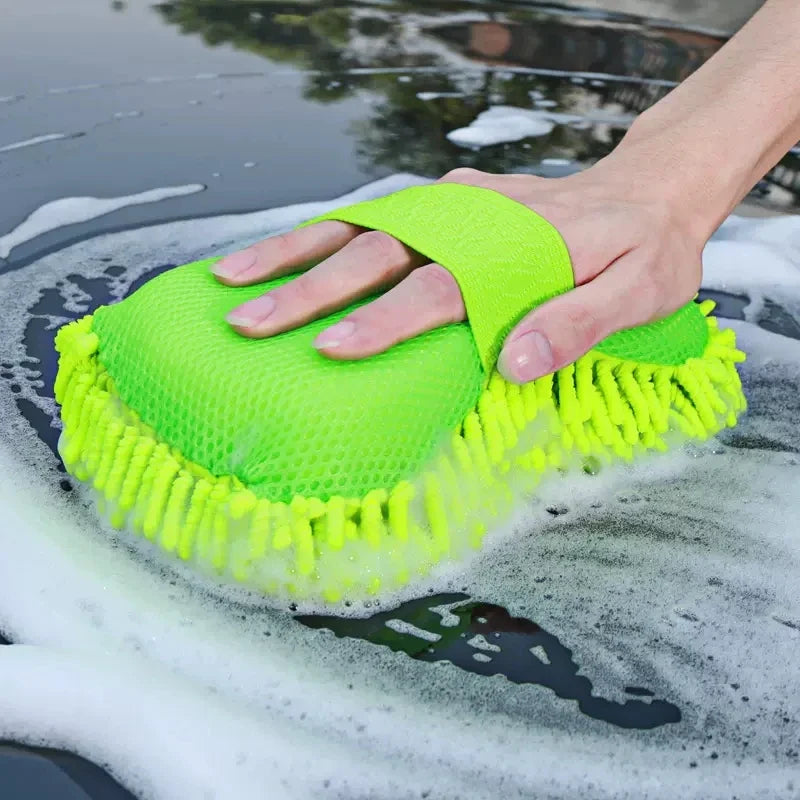 Scratch-Free Microfiber Car Wash Sponge Mitt with Hand Strap