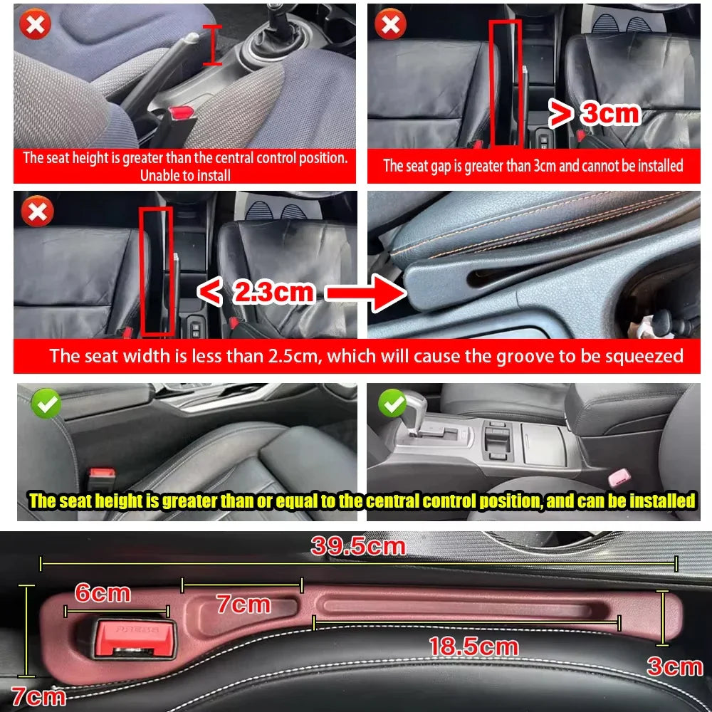 Car Seat Gap Filler Stop Drops with Side Storage