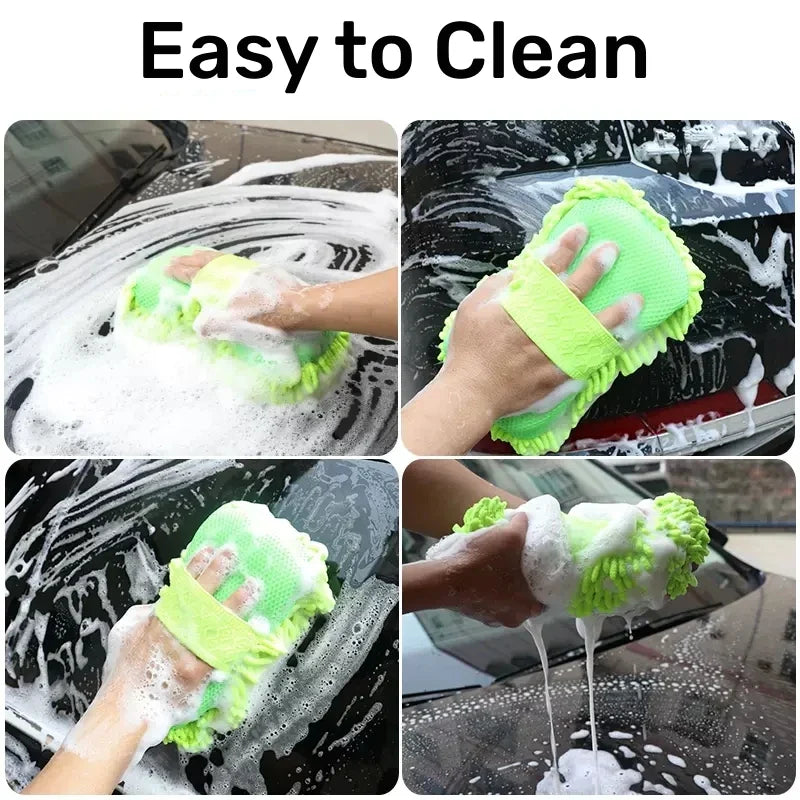 Scratch-Free Microfiber Car Wash Sponge Mitt with Hand Strap